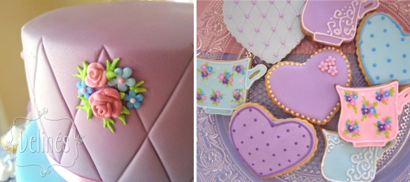 flores en torta y cookies